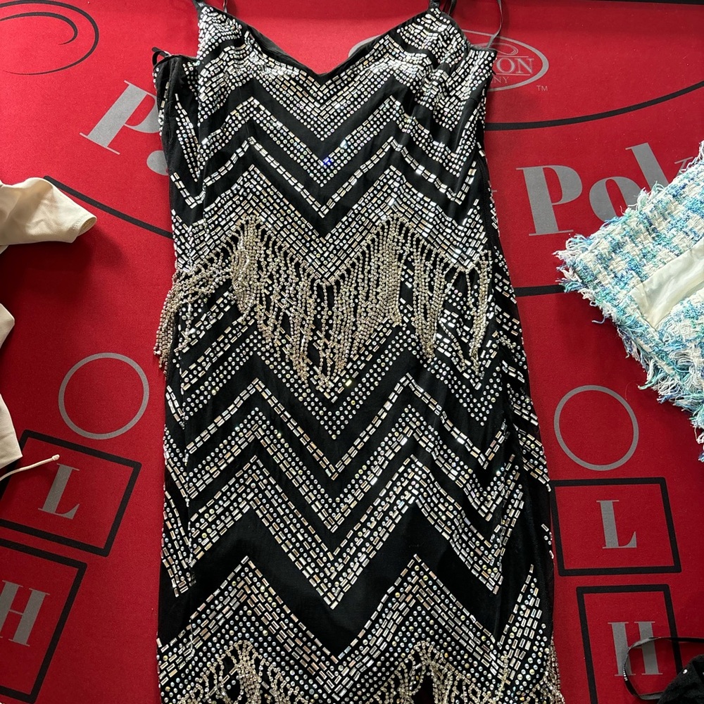 Elegant Black and Silver Chevron Dress